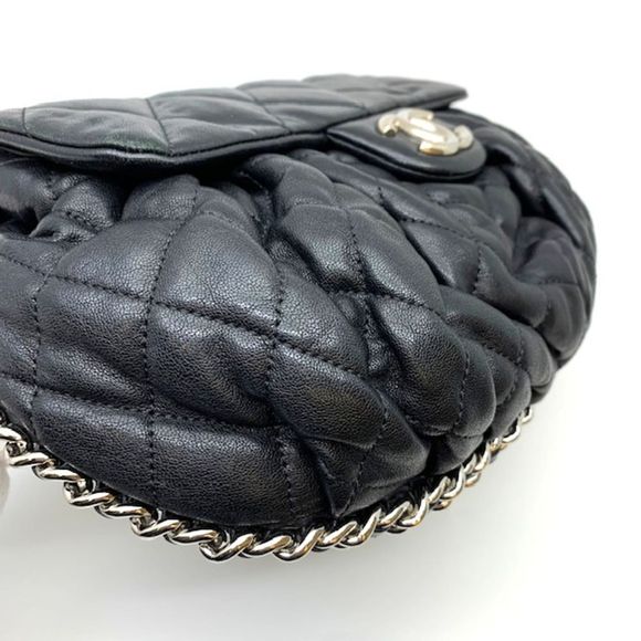 Chanel Chain Shoulder Bag Lambskin Black Silver Hardware Flap - Picture 6 of 9